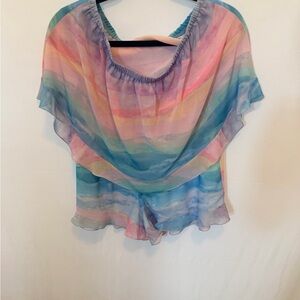 Show Me Your Mumu Pastel Rainbow Romper | Sheer Overlay | Flowy Boho